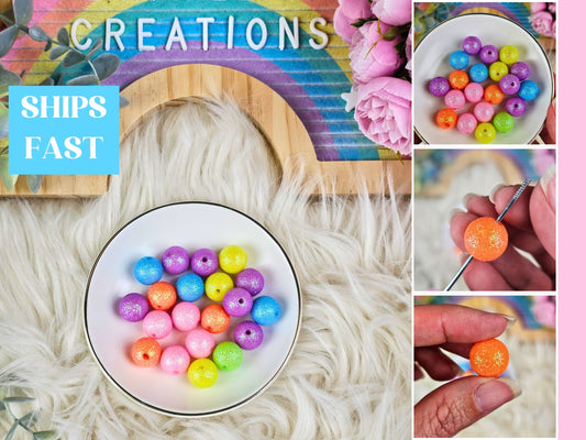 Sweet Sparkle 16mm Set of 20 Mixed Color Glitter Acrylic Bubblegum Beads