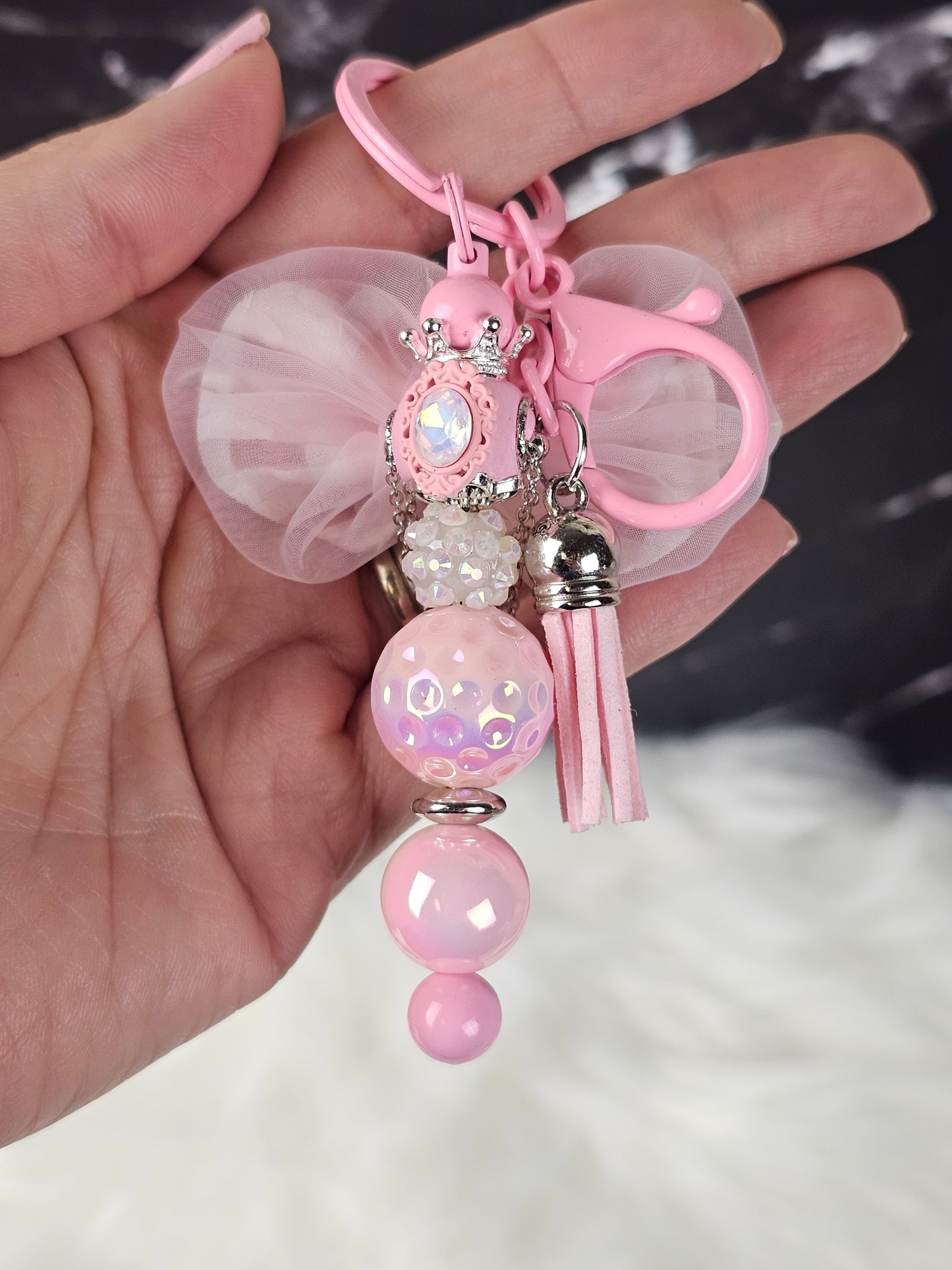 Princess Fancy Bow Beaded Bar Keychain