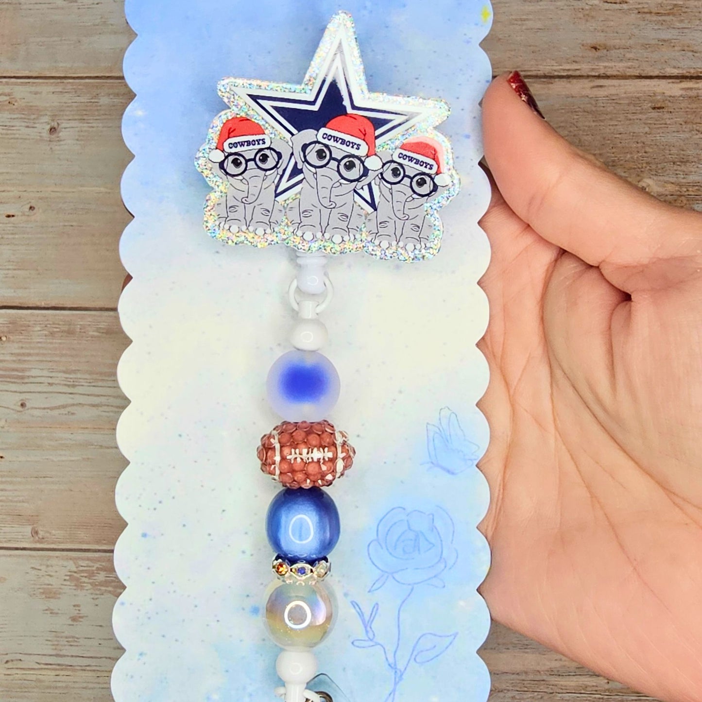 Christmas Cowboys Badge Reel • Holiday Nurse Badge Reel • Dallas Football ID Holder • Beaded Retractable Badge Clip • Cute Christmas Badge Reel