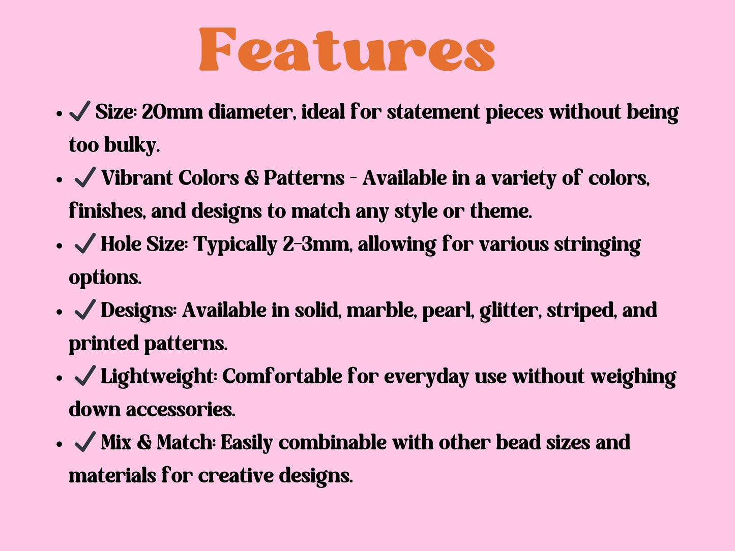 Glitter Bubblegum 20mm Beads set of 10