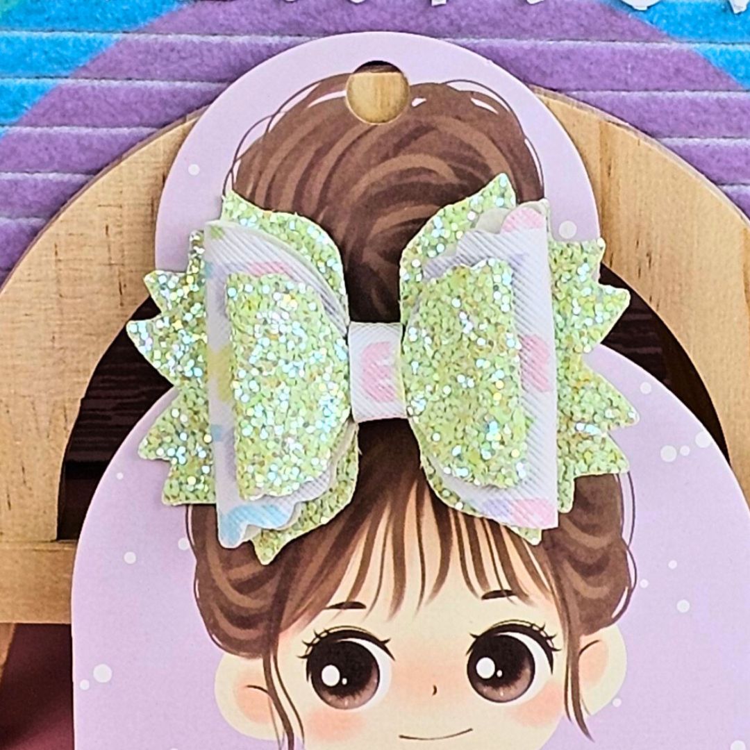 Green Glitter Happy Easter Faux Leather 3 in Lina Bow
