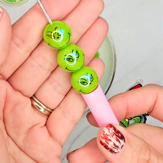 Grinch-inspired Christmas Beads 16mm | Green Holiday Acrylic Beads | Beaded Pens Keychains Jewelry | Set of 10