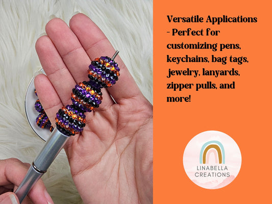 20mm Halloween Rhinestone Stripe Beads | Set of 6 Assorted Halloween Beads | Sparkle Acrylic Beads for Pens, Keychains & DIY Crafts