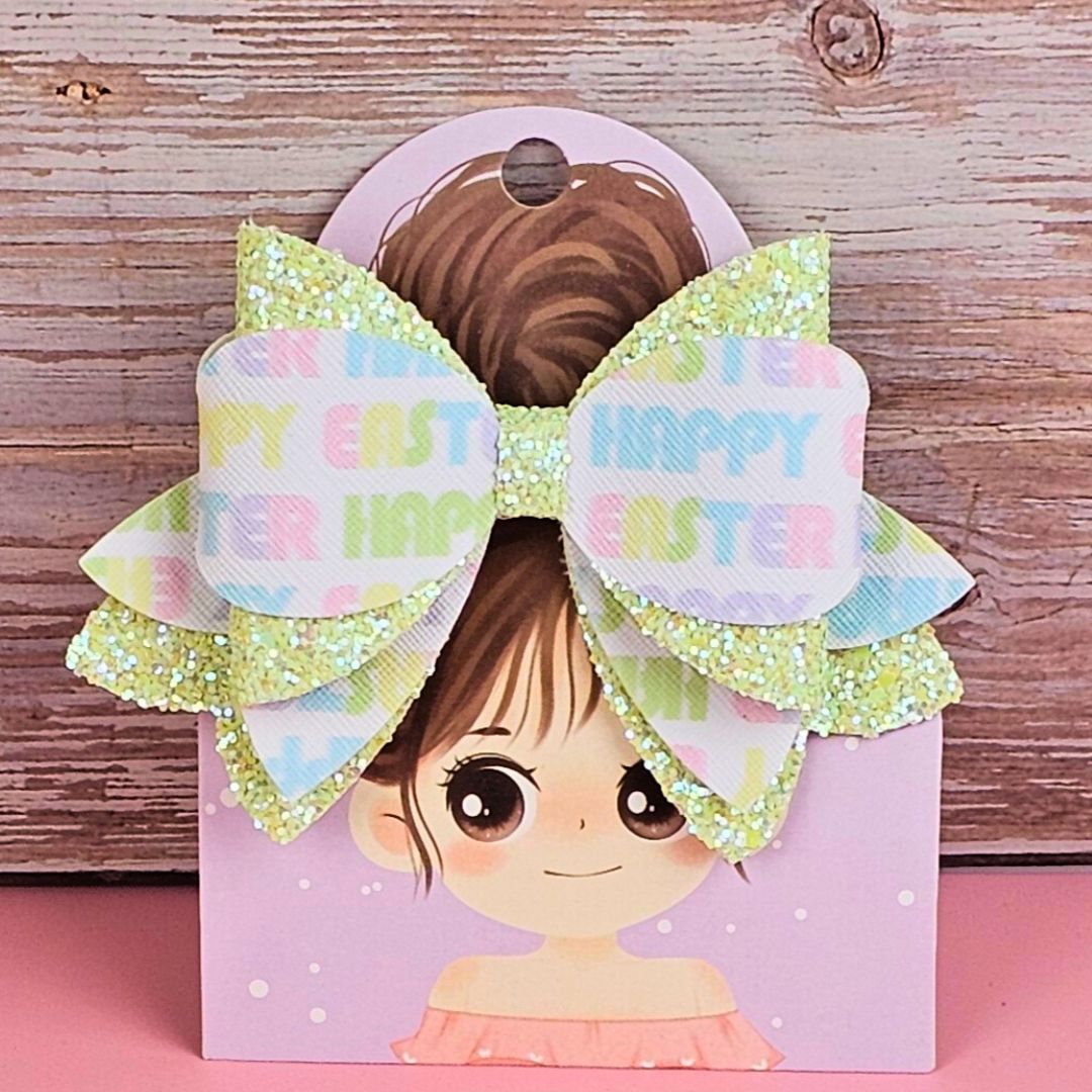 Happy Easter Pastel Green Glitter Faux Leather 4 in Gloria Bow