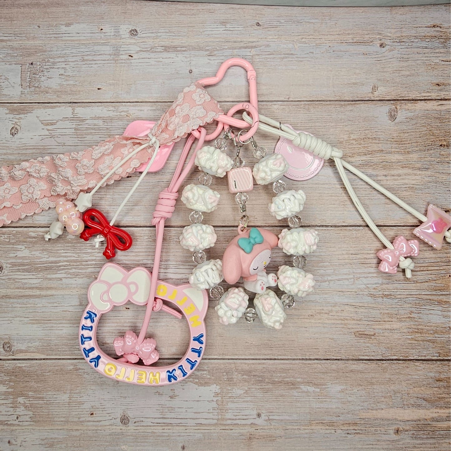 My Melody Pink and White Bag Charm | Handmade Purse Charm & Keychain Accessory