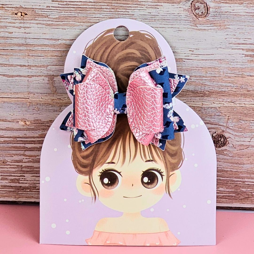 Rose Pink Navy Blue Floral Butterfly 3 in Izzy Bow