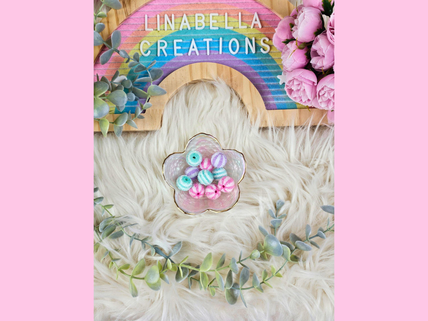 16mm Pastel Candy Stripe Sugar Beads - set of 10