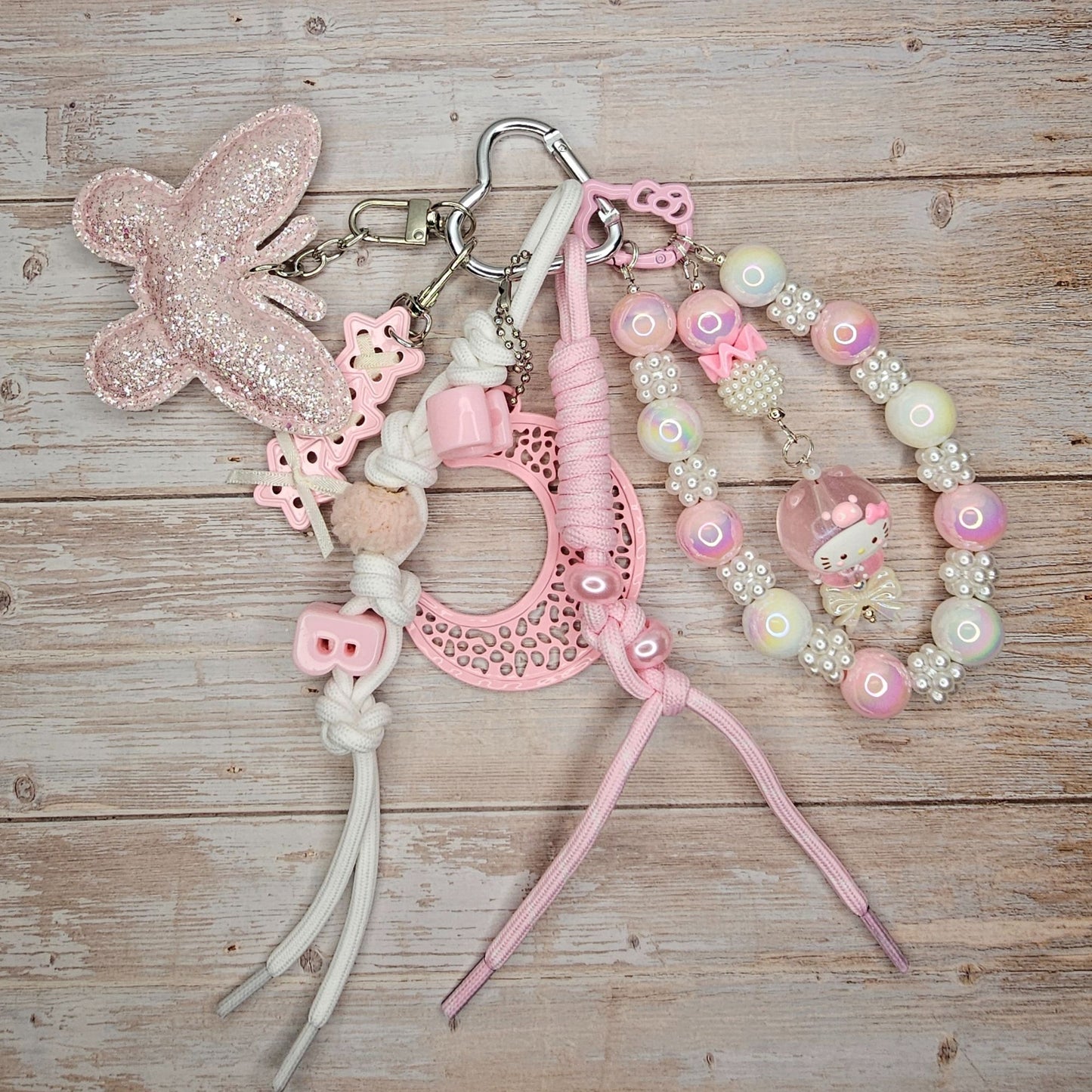 Pink and Pearl Hello Kitty Bag Charm | Handmade Purse Charm & Keychain Accessory | Phone Chain | Junk Journal Charm