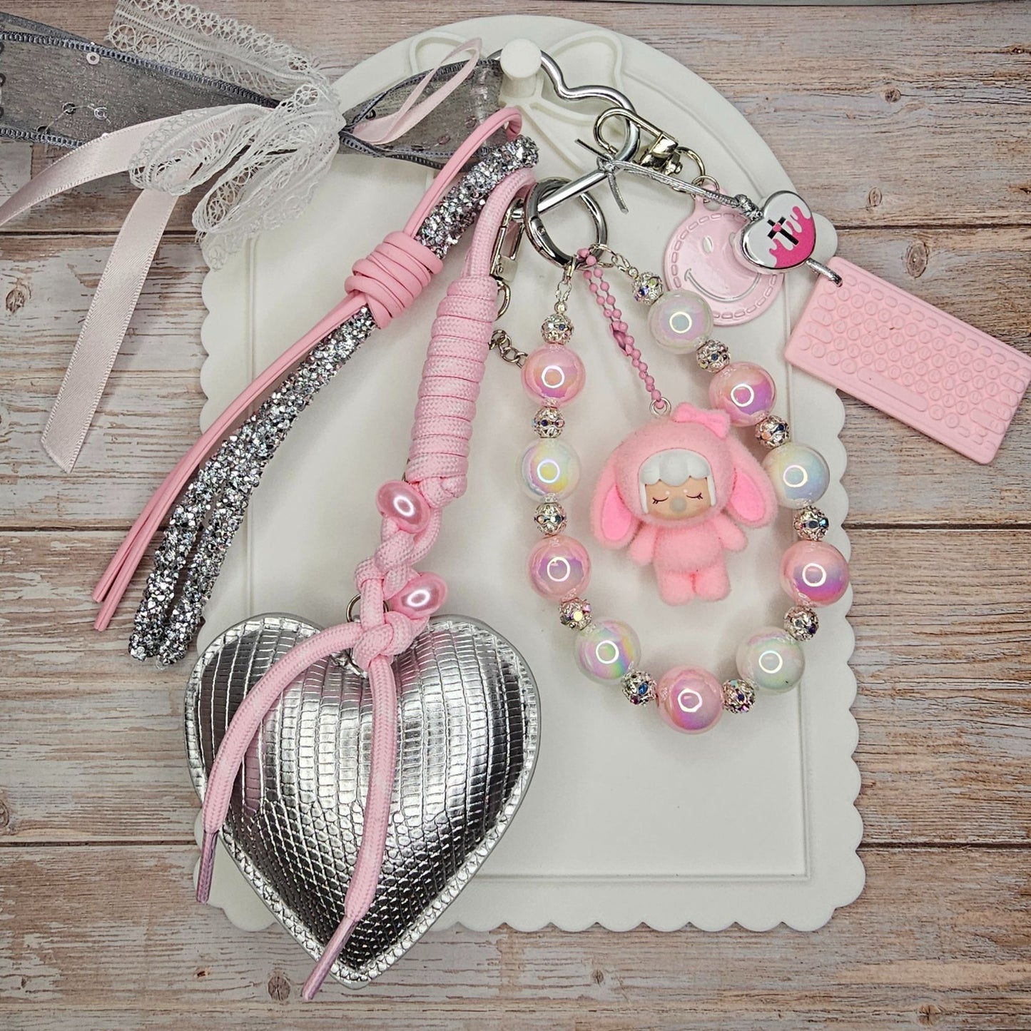 Pink and Silver Baby Nanci-inspired Bag Charm | Handmade Purse Charm & Keychain Accessory