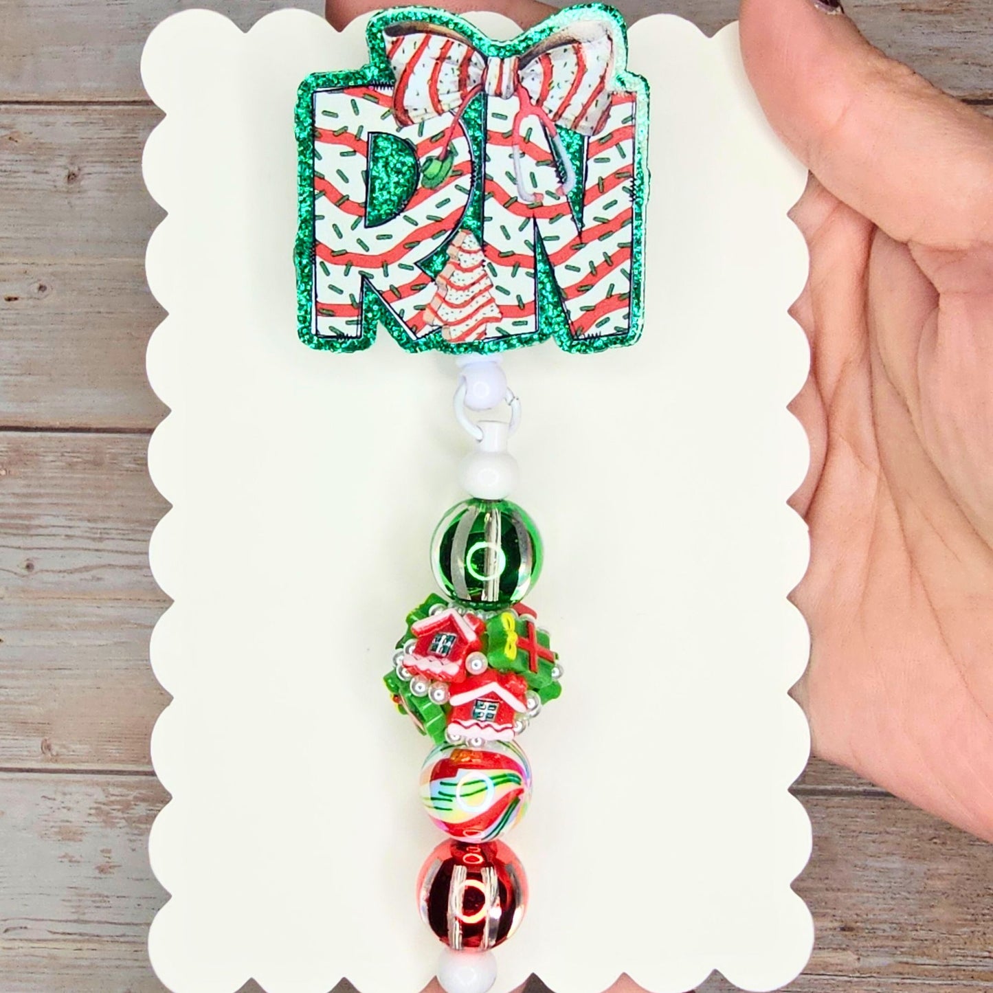 Christmas Tree Snack RN Badge Reel • Holiday Nurse Badge Holder • Holiday Snack-Inspired ID Reel • Beaded Retractable Clip • Nurse Gift