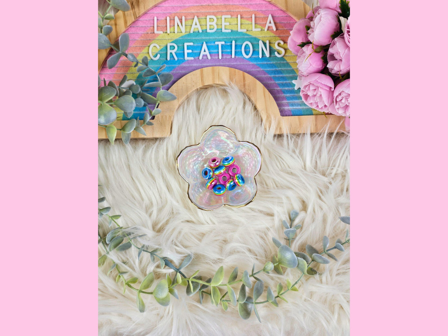 Rainbow Spacer Beads, 14mm Acrylic Abacus Beads, Striped Barrel Beads, Colorful Large Hole Beads, DIY Pens, Charms, Chunky Beads Set of 10