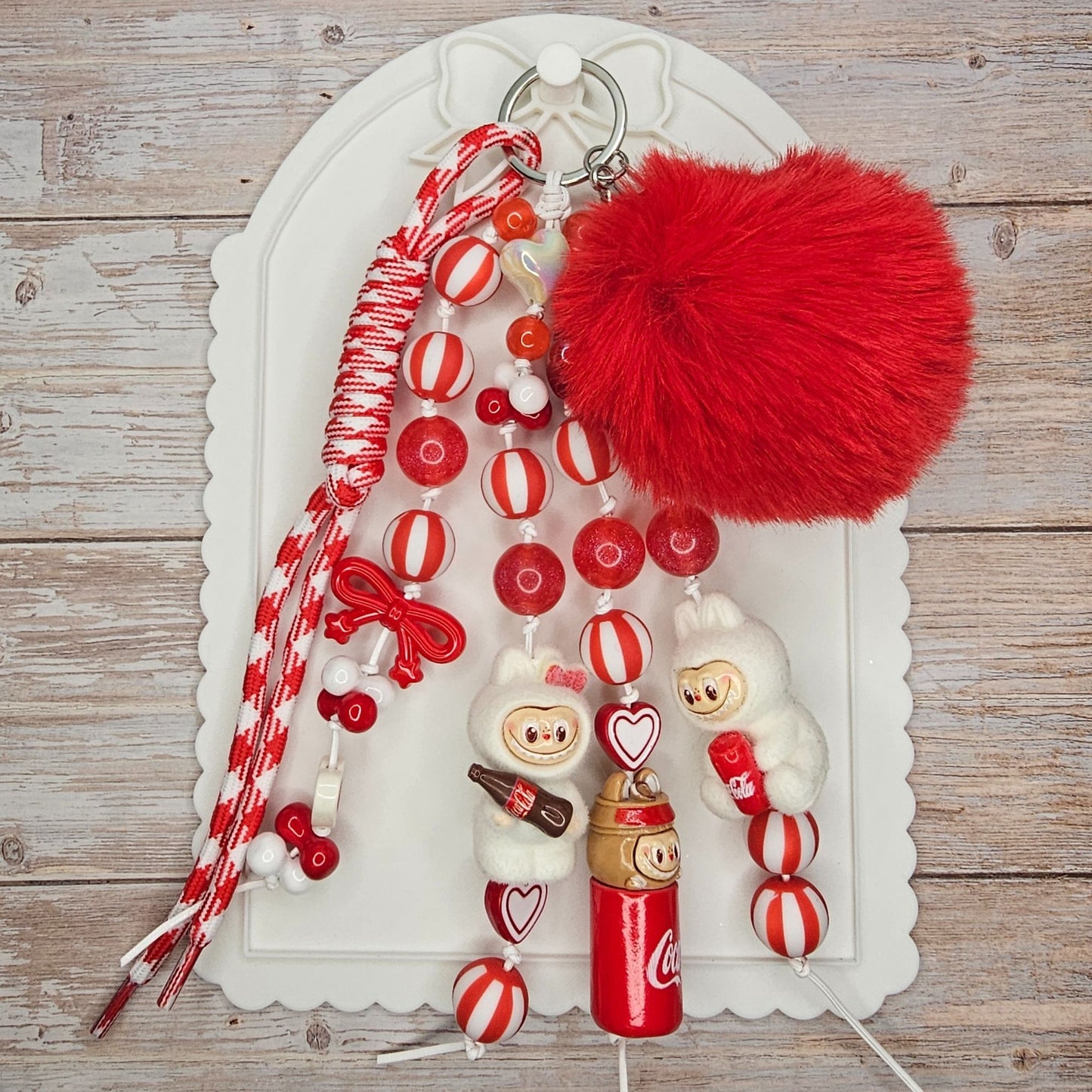 Labubu Coca Cola-inspired Red and White Bag Charm | Handmade Purse Charm & Keychain Accessory