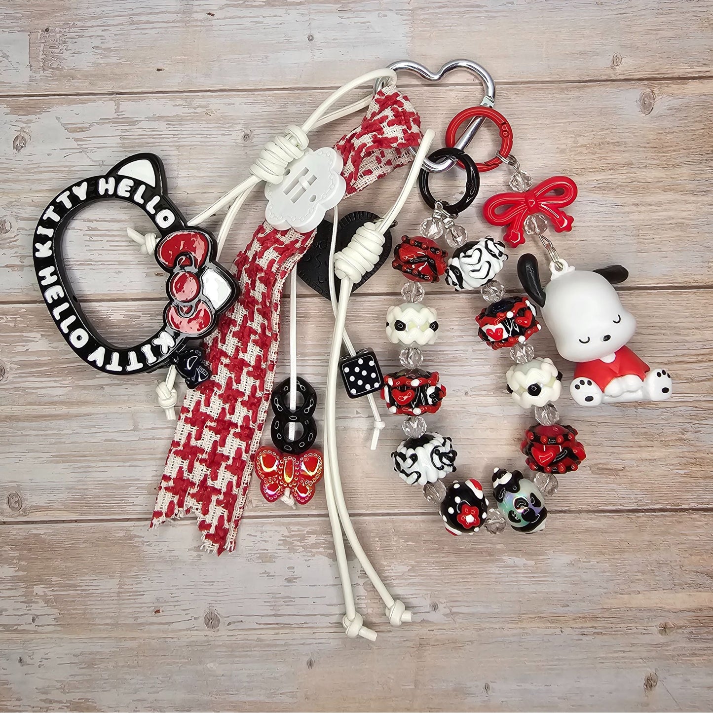 Red and White Pochacco Bag Charm | Handmade Purse Charm & Keychain Accessory