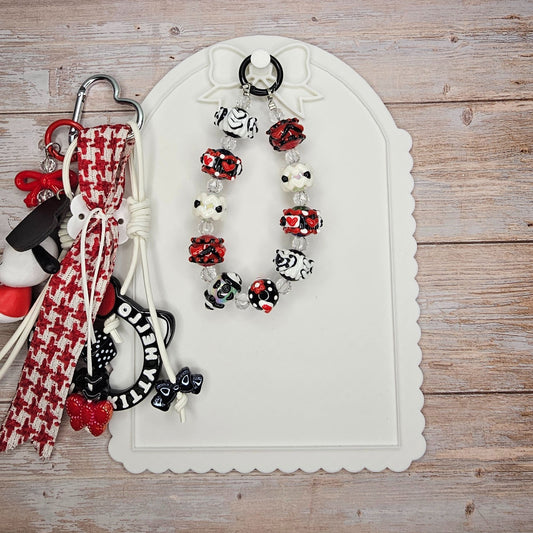 Red and White Pochacco Bag Charm | Handmade Purse Charm & Keychain Accessory