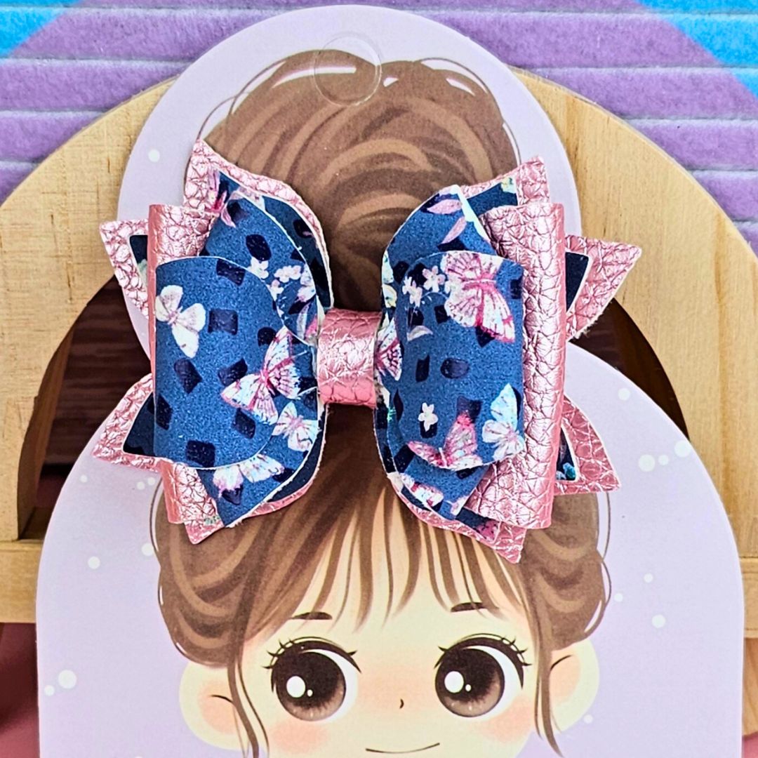 Navy Blue Rose Pink Floral Butterfly 3 in Izzy Bow