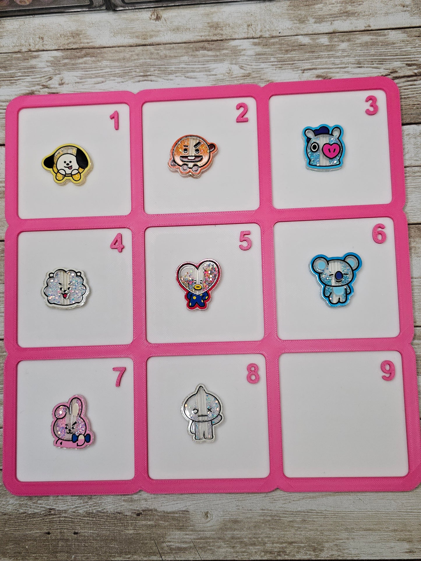 Set of 8 BT21 Inspired Shaker Acrylic Focal Beads | Glitter Character Focal Charms | Kawaii DIY Beaded Pen, Badge Reel, Keychain & Phone Charm Supplies