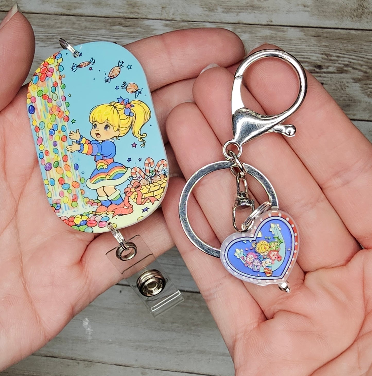 Rainbow Brite Inspired Beaded Lanyard, Retro Cartoon Badge Holder, Kawaii ID Badge Lanyard, Rainbow Keychain, Handmade Office Accessory, 80s Fan Gift