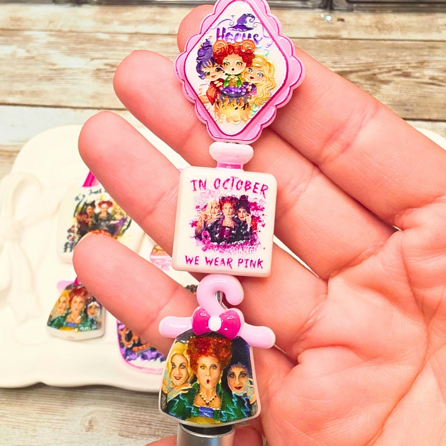 Hocus Pocus Mixed Halloween Beads – Set of 10 | Sanderson Sisters Focal Beads | Witchy Halloween Beads for Pens, Keychains & Crafts