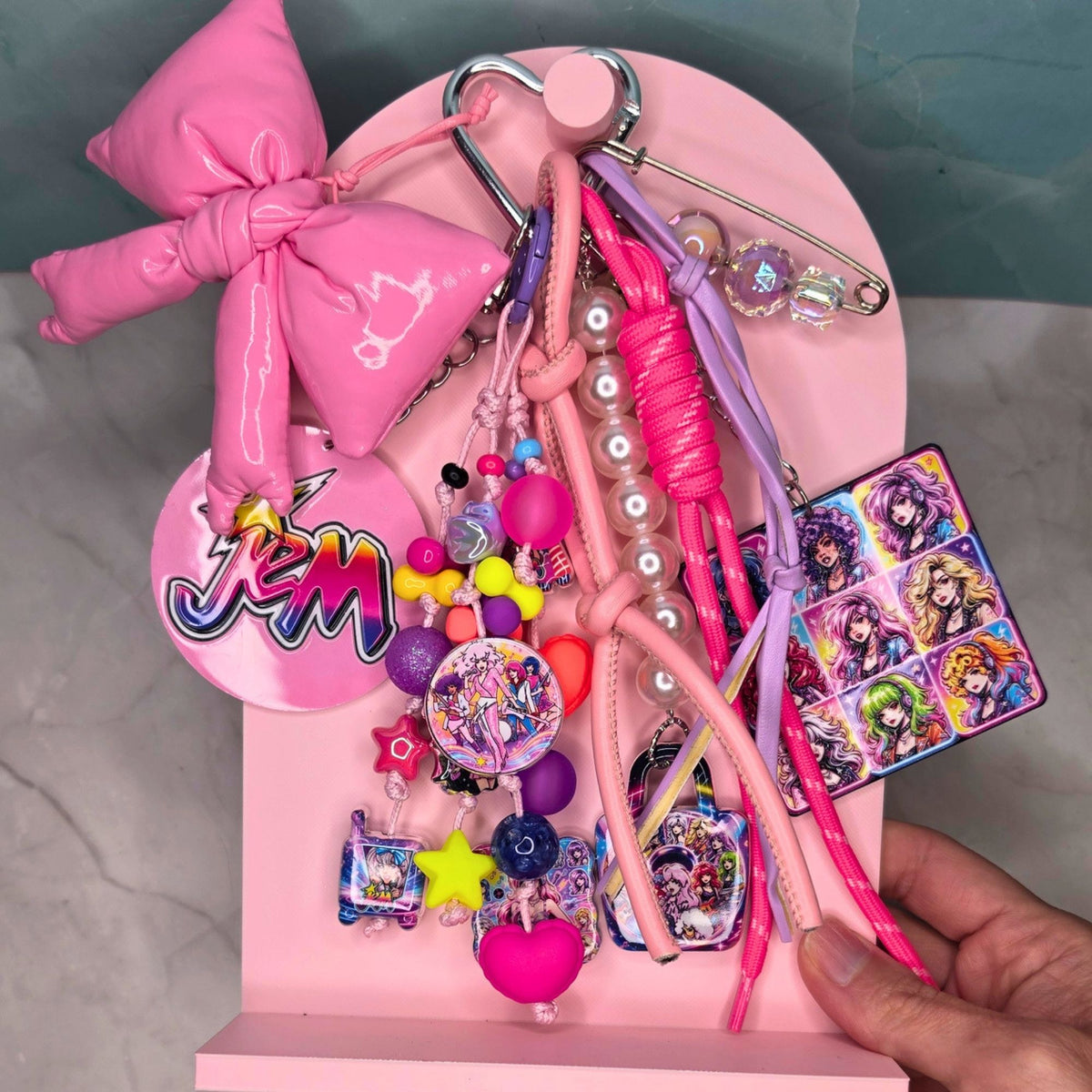 Jem and the Holograms Chunky Bag Charm | 80s Cartoon Inspired Purse Charm | Retro Kawaii Keychain | Pink Nostalgia Bag Accessory