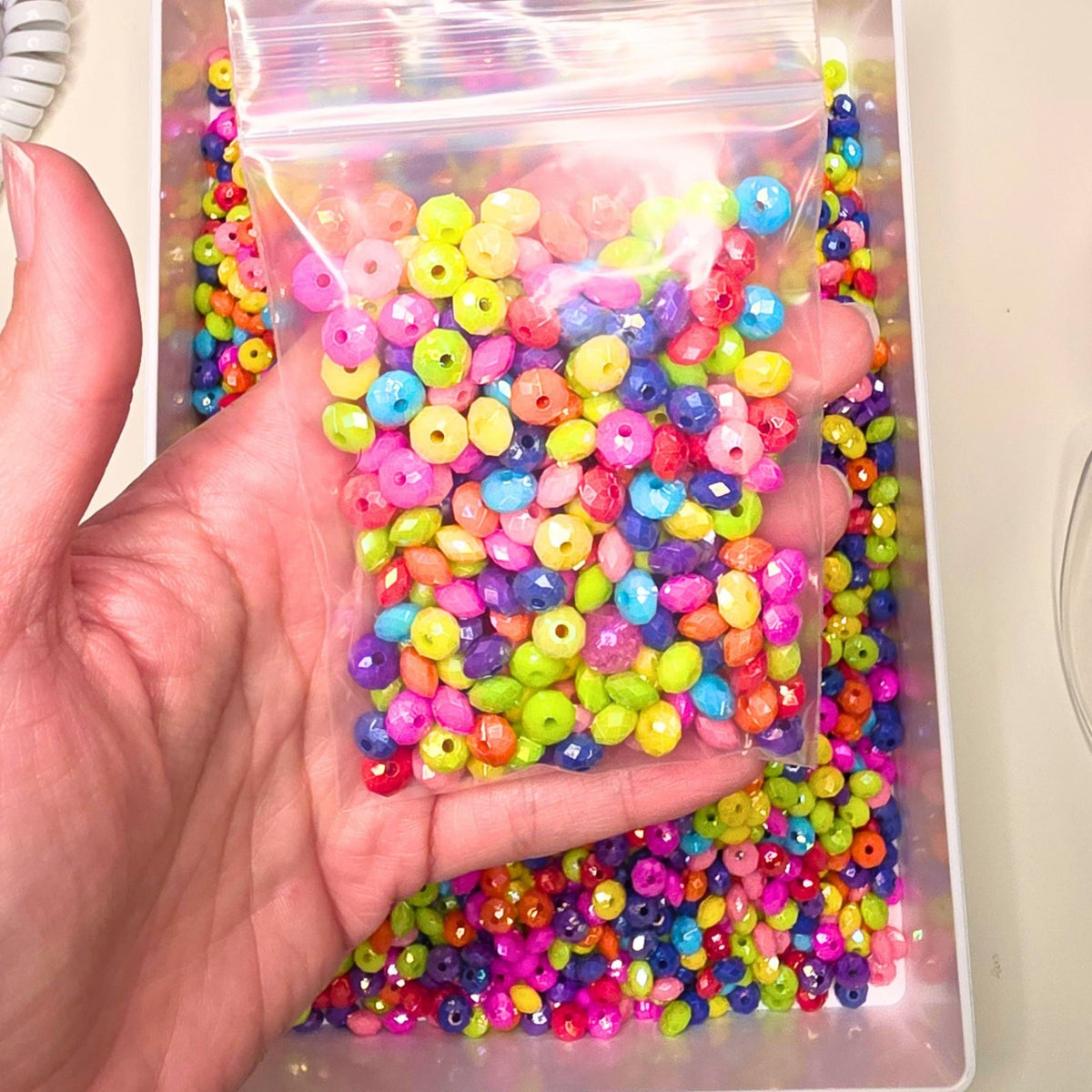 8mm Neon Faceted Spacer Beads β 40g Mixed Color Beads, Bright Rainbow Beads for Jewelry Making, Beaded Pens, Bracelets, Phone Charms & DIY Crafts