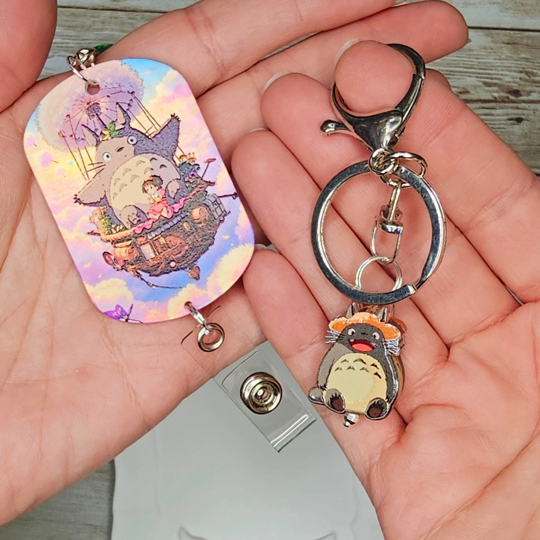 Totoro Inspired Beaded Lanyard, Anime Badge Holder, Kawaii ID Badge Lanyard, Forest Spirit Keychain, Handmade Office Accessory, Studio Ghibli Inspired Gift