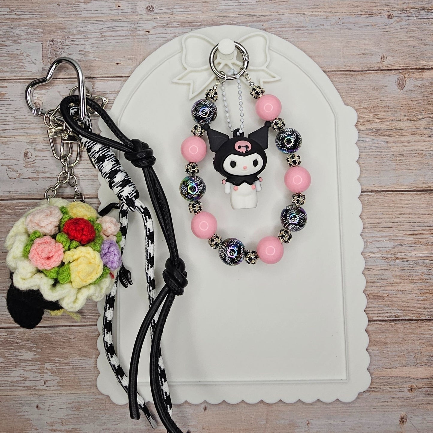 Black and Pink Kuromi Bag Charm | Handmade Purse Charm & Keychain Accessory