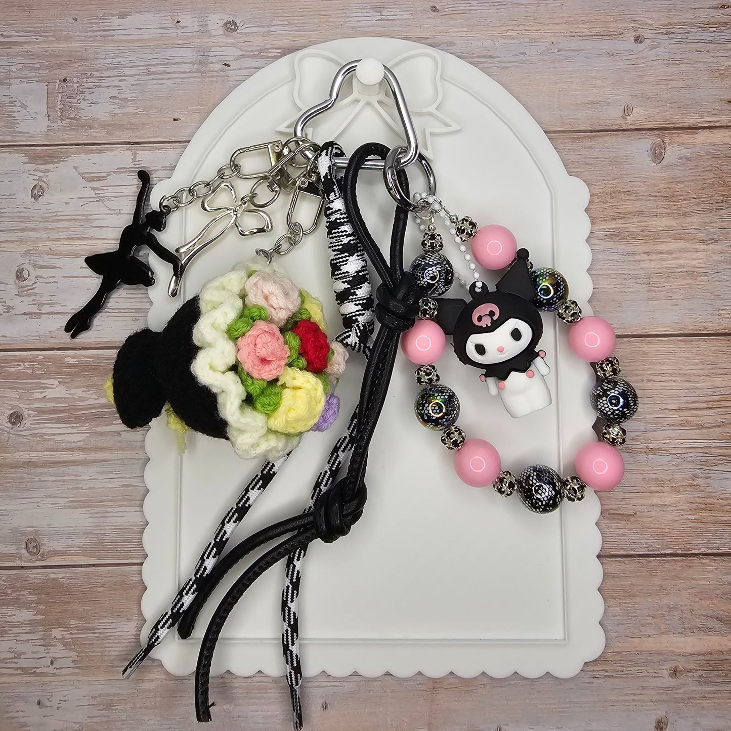 Black and Pink Kuromi Bag Charm | Handmade Purse Charm & Keychain Accessory