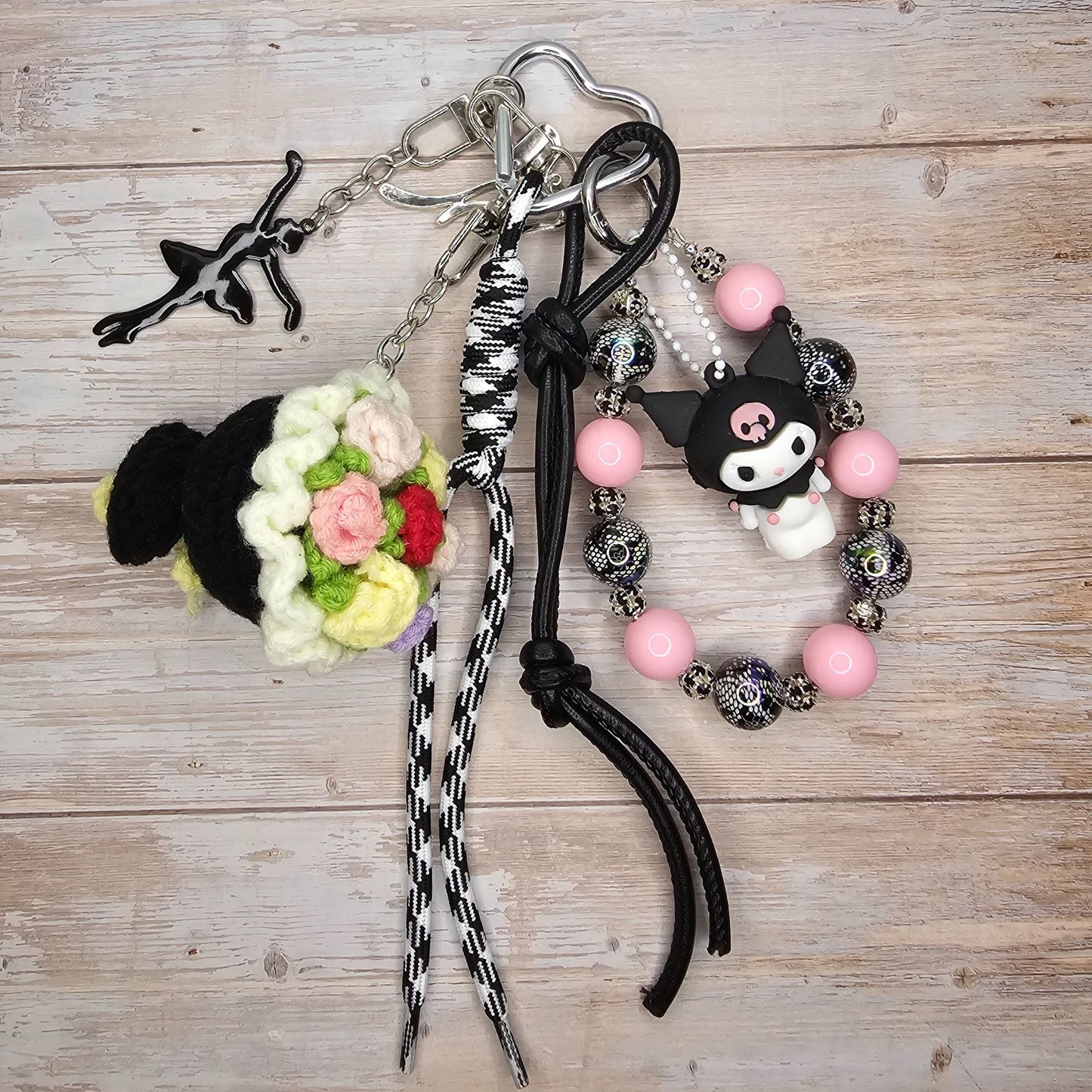 Black and Pink Kuromi Bag Charm | Handmade Purse Charm & Keychain Accessory