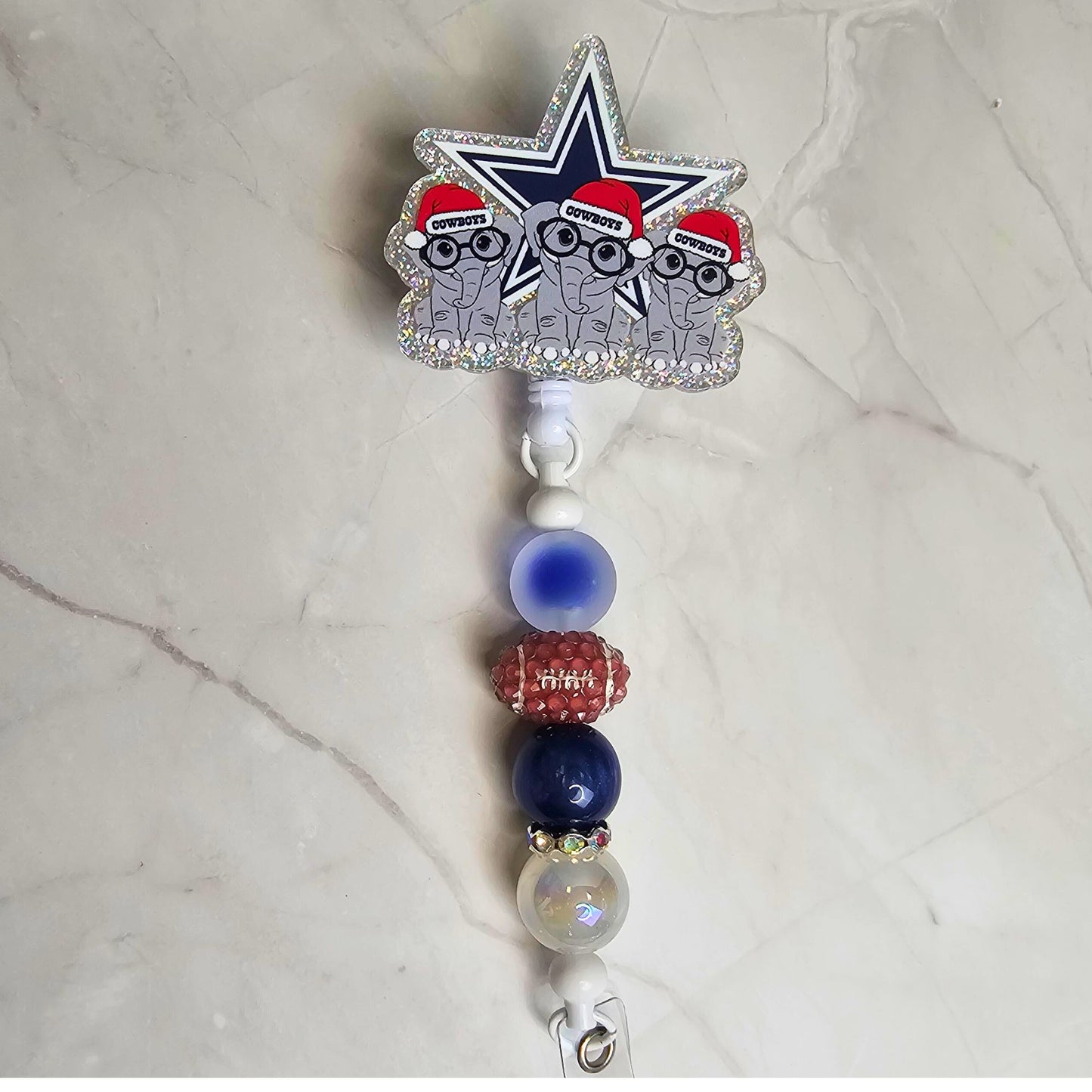 Christmas Cowboys Badge Reel • Holiday Nurse Badge Reel • Dallas Football ID Holder • Beaded Retractable Badge Clip • Cute Christmas Badge Reel