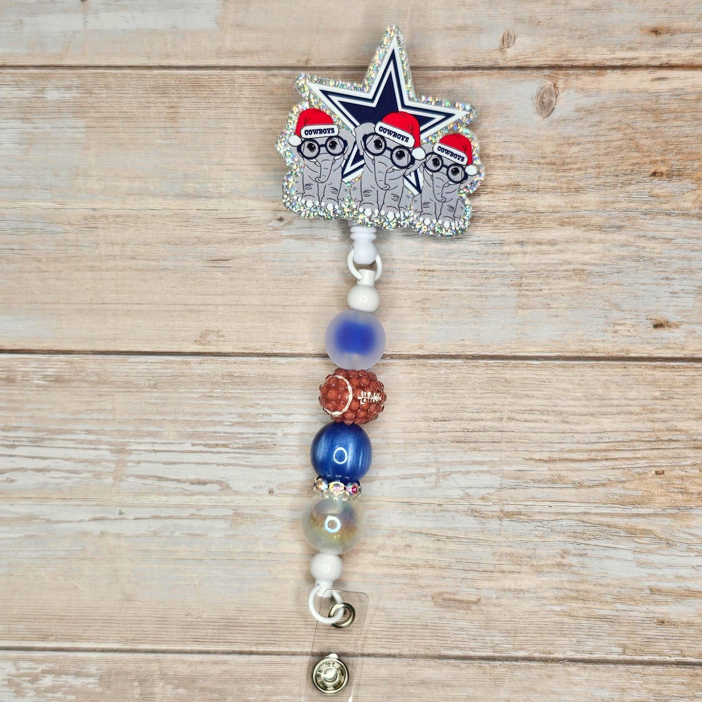 Christmas Cowboys Badge Reel • Holiday Nurse Badge Reel • Dallas Football ID Holder • Beaded Retractable Badge Clip • Cute Christmas Badge Reel