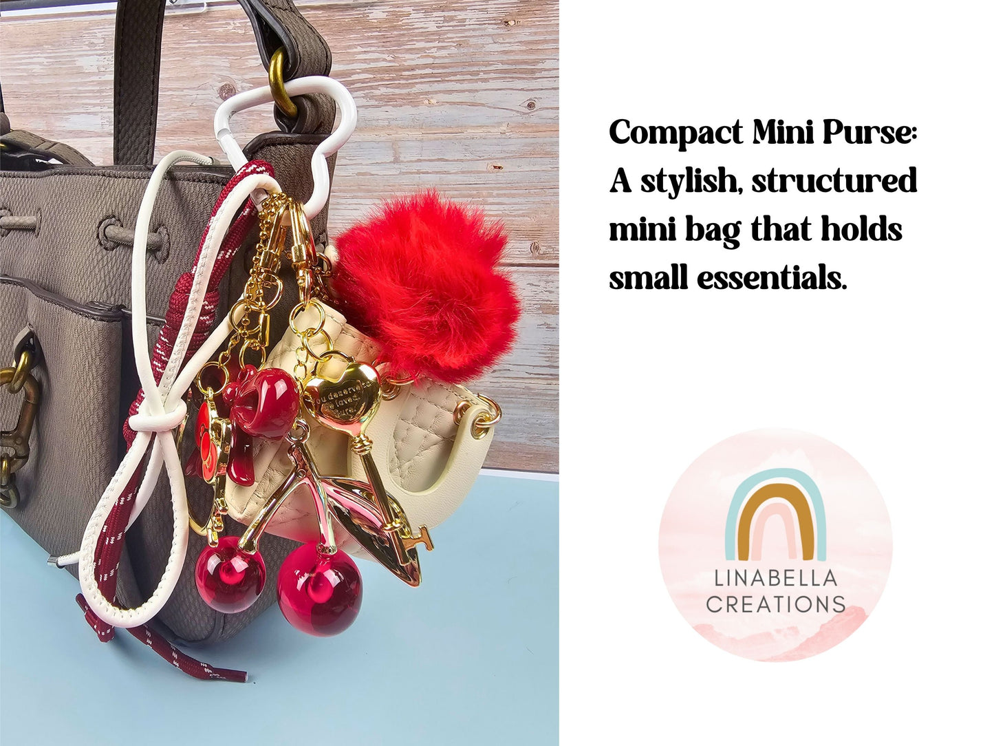 Cream and Red Mini Purse Bag Charm