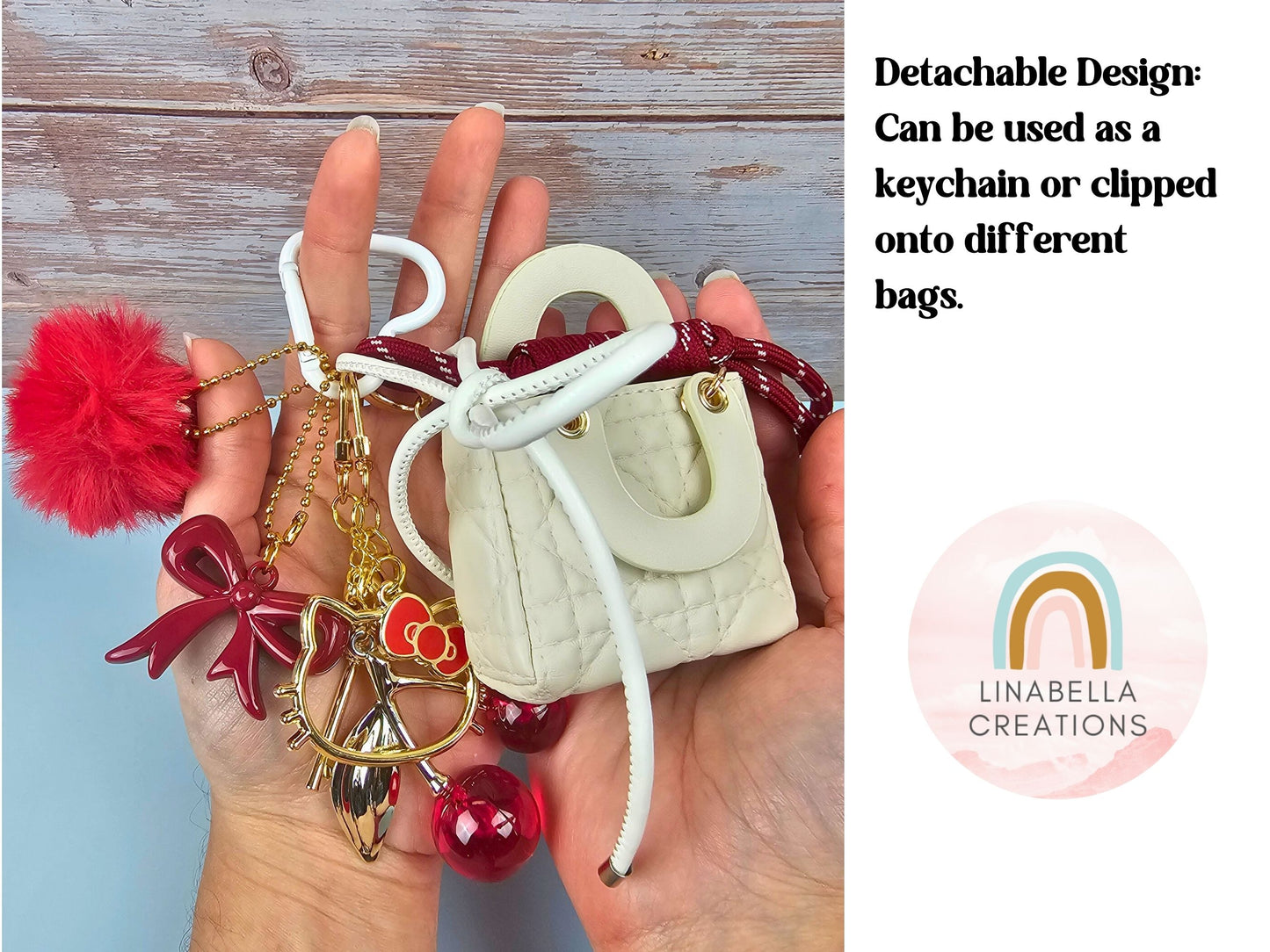Cream and Red Mini Purse Bag Charm