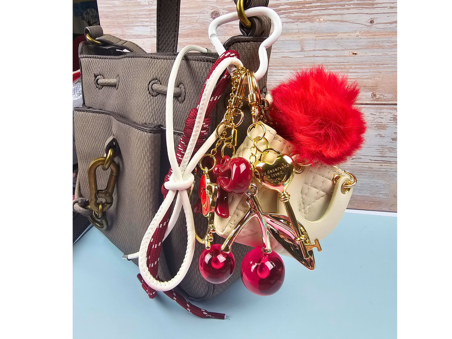 Cream and Red Mini Purse Bag Charm