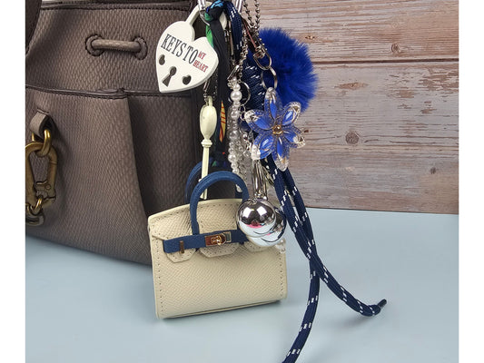 Cream and Blue Mini Purse Bag Charm