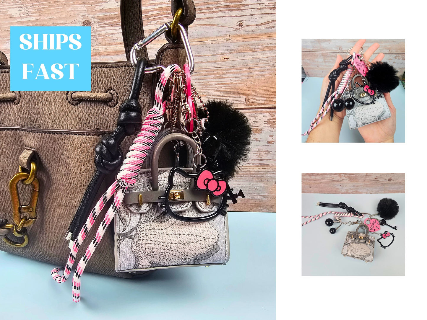 Black and Pink Mini Purse Bag Charm