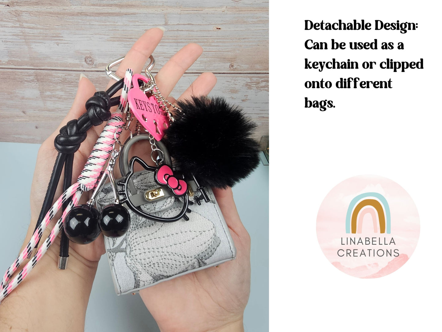 Black and Pink Mini Purse Bag Charm