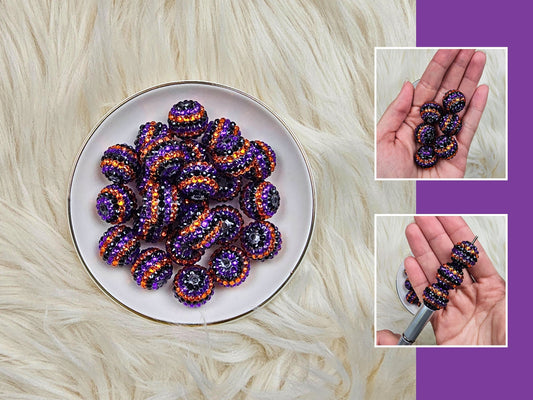 20mm Halloween Rhinestone Stripe Beads | Set of 6 Assorted Halloween Beads | Sparkle Acrylic Beads for Pens, Keychains & DIY Crafts