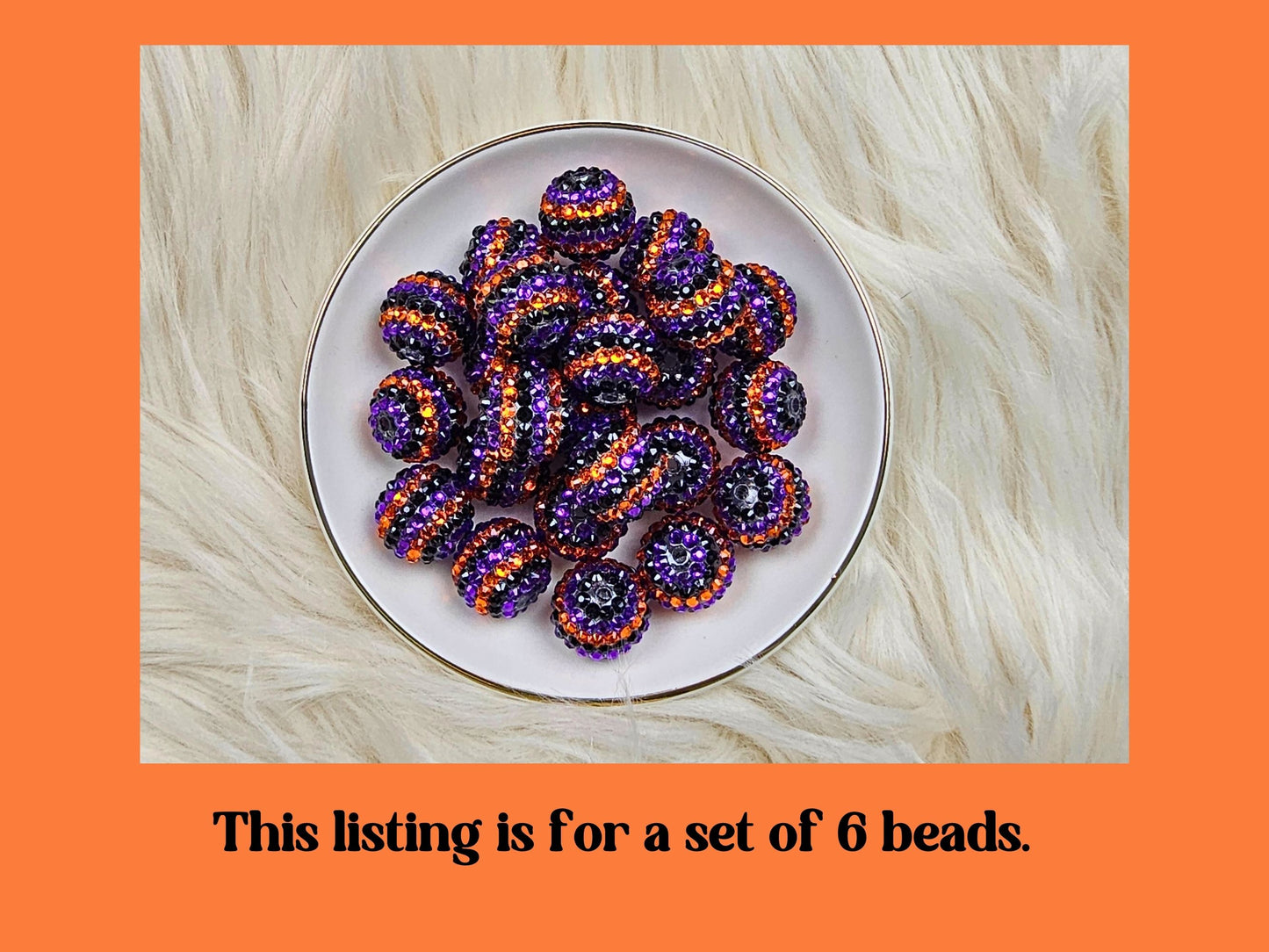 20mm Halloween Rhinestone Stripe Beads | Set of 6 Assorted Halloween Beads | Sparkle Acrylic Beads for Pens, Keychains & DIY Crafts