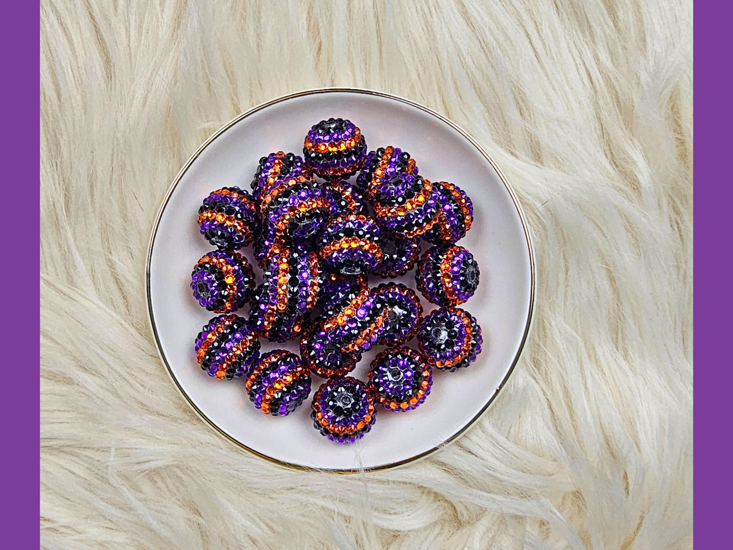 20mm Halloween Rhinestone Stripe Beads | Set of 6 Assorted Halloween Beads | Sparkle Acrylic Beads for Pens, Keychains & DIY Crafts