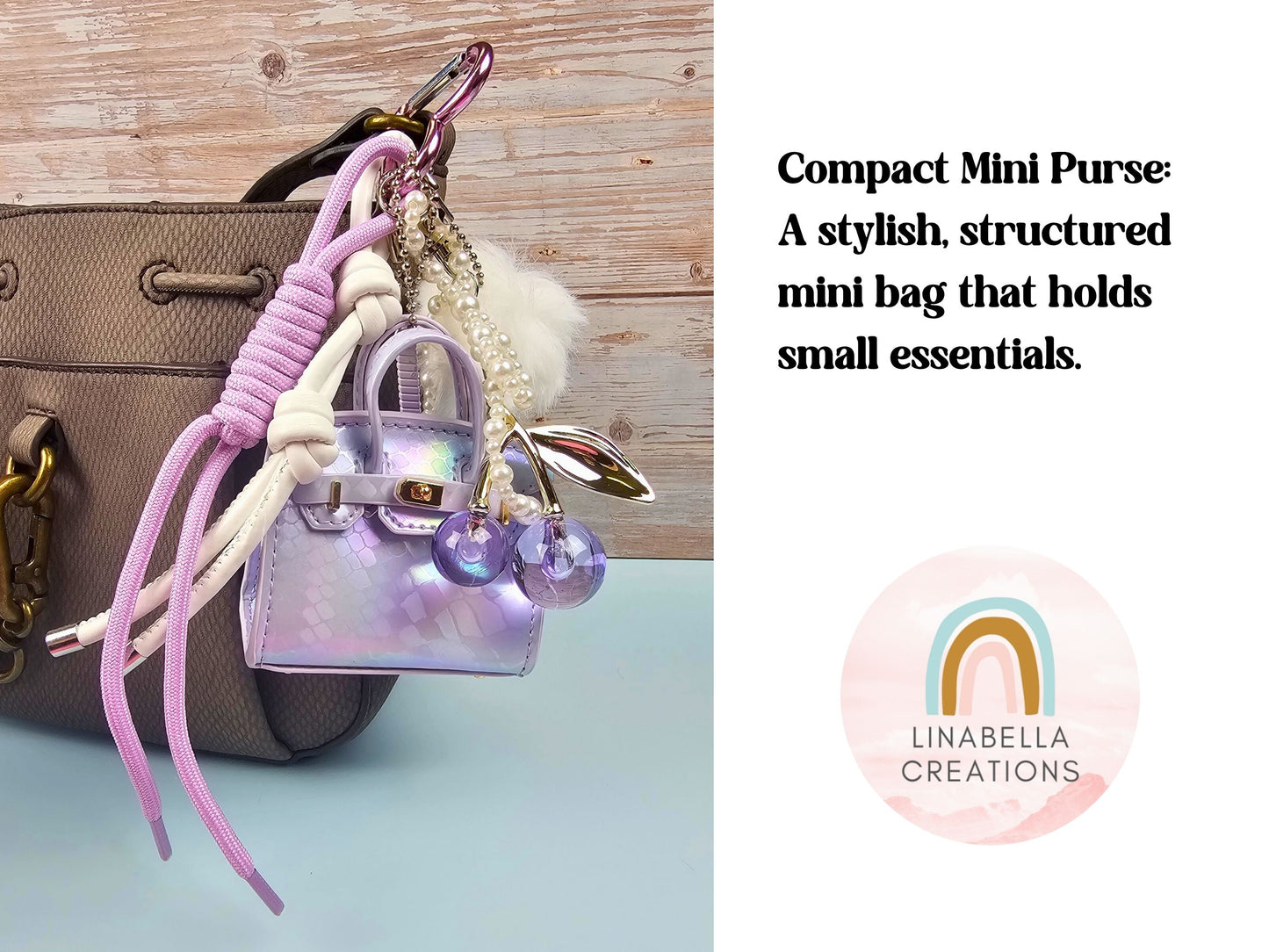 Purple and White Mini Purse Bag Charm