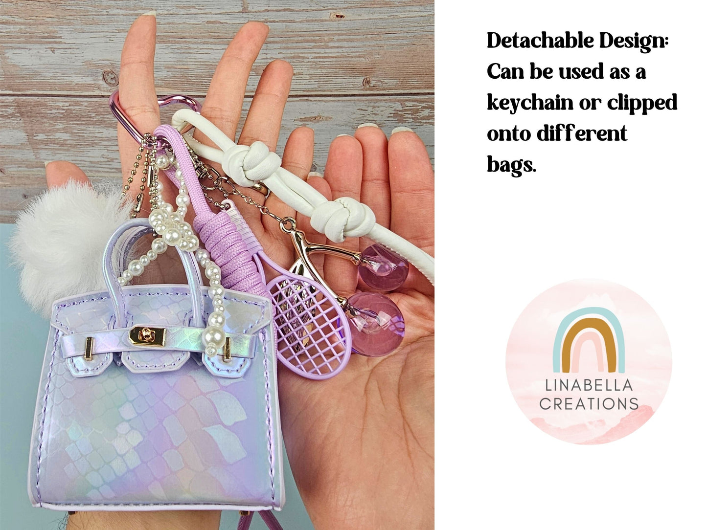 Purple and White Mini Purse Bag Charm