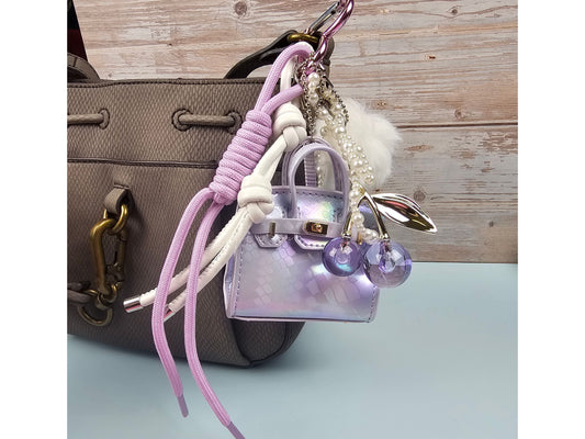 Purple and White Mini Purse Bag Charm