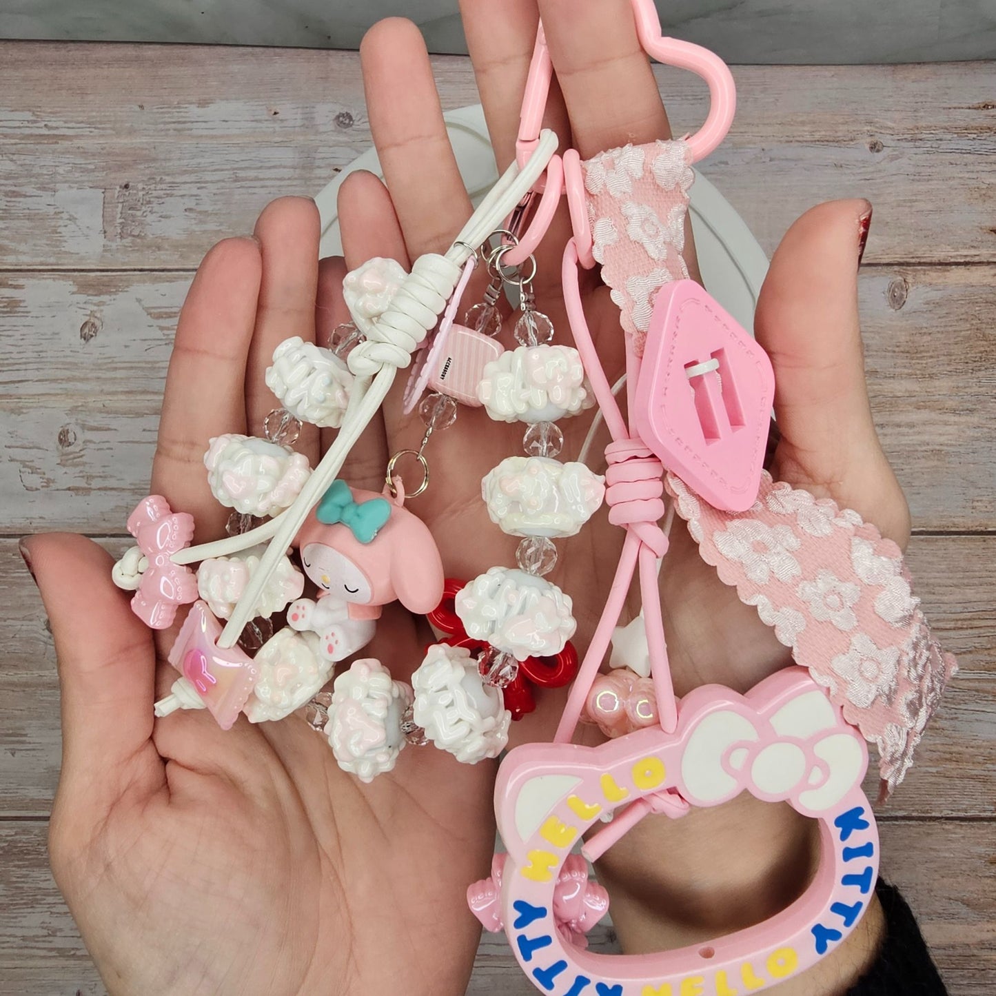My Melody Pink and White Bag Charm | Handmade Purse Charm & Keychain Accessory