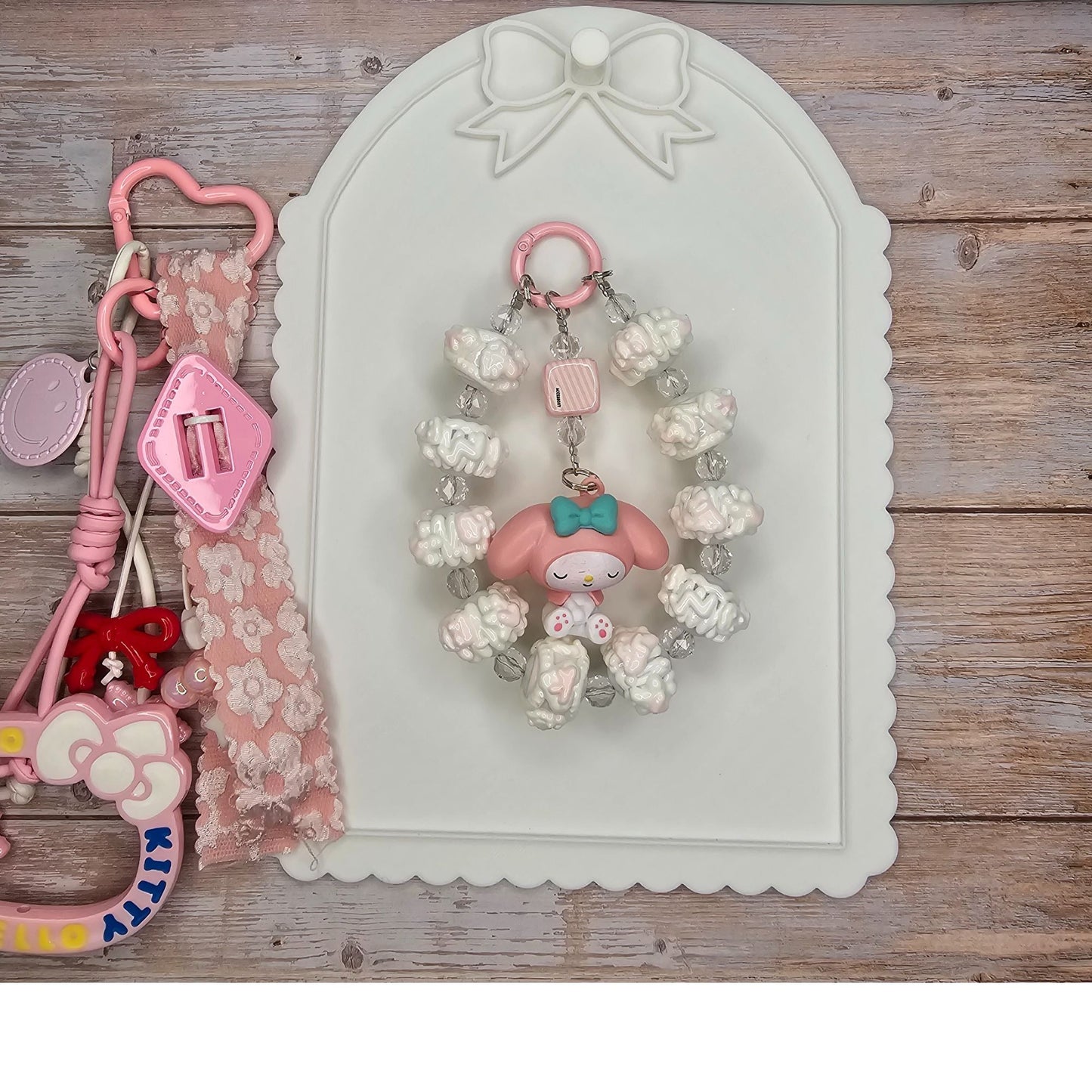 My Melody Pink and White Bag Charm | Handmade Purse Charm & Keychain Accessory