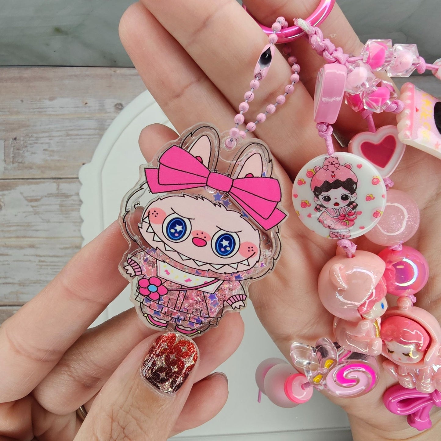 Pink Popmart-inspired Bag Charm | Handmade Purse Charm & Keychain Accessory | Labubu Skullpanda Dimoo Zoraa