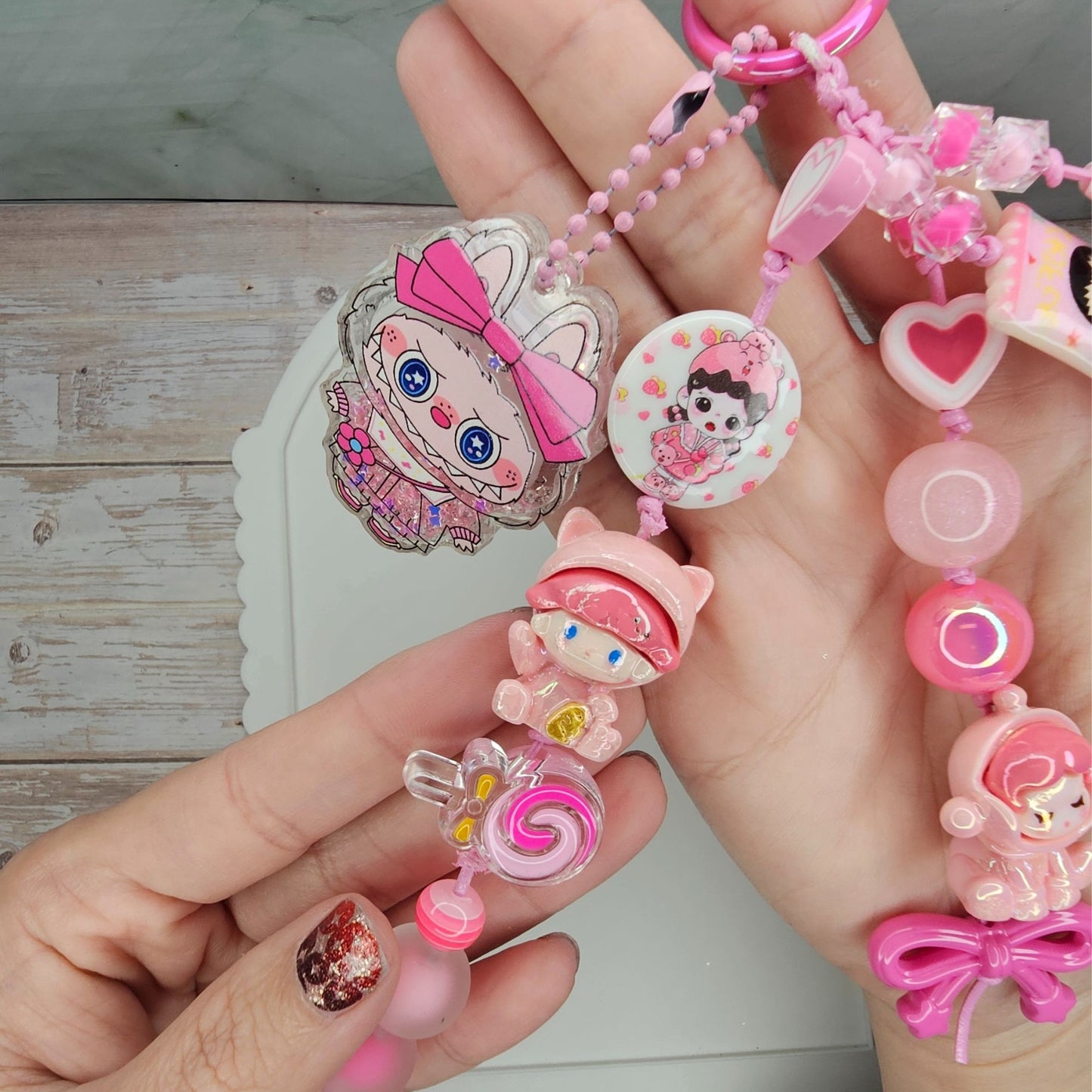 Pink Popmart-inspired Bag Charm | Handmade Purse Charm & Keychain Accessory | Labubu Skullpanda Dimoo Zoraa