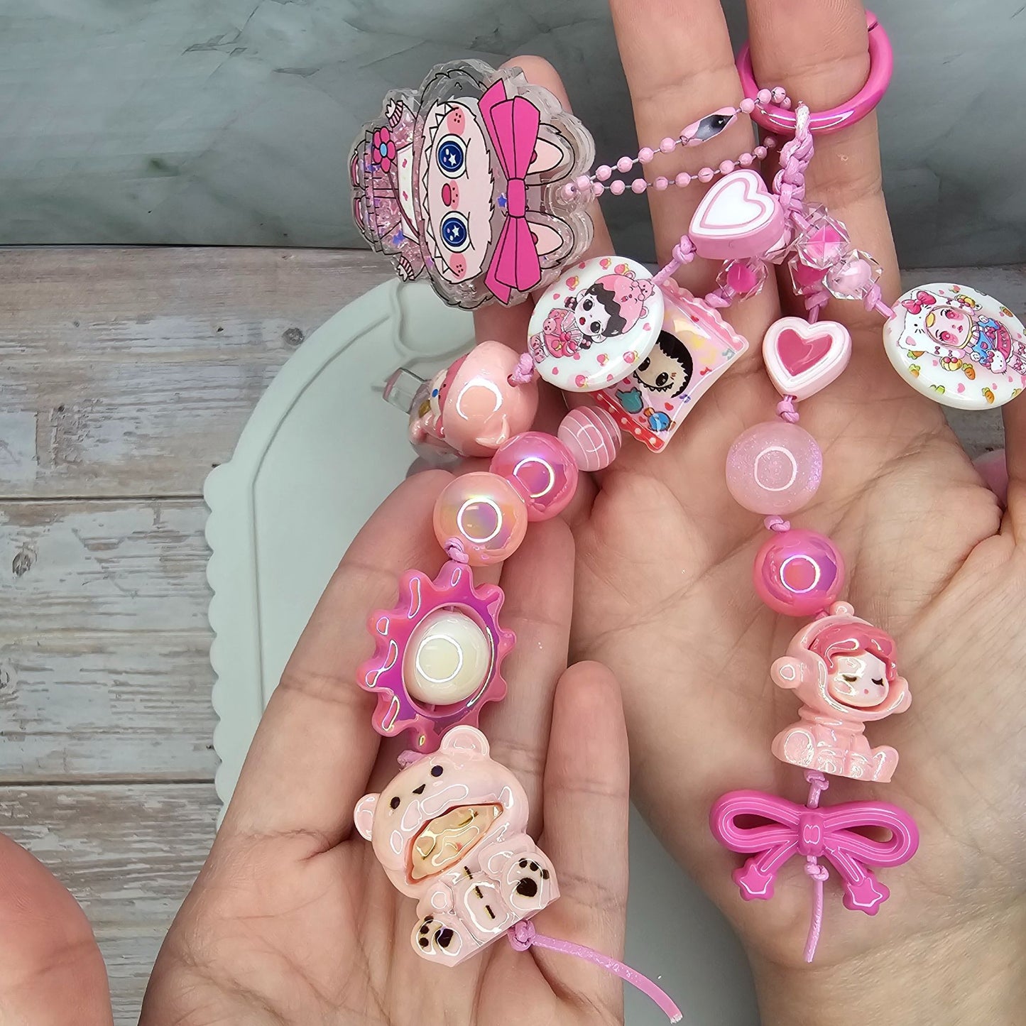 Pink Popmart-inspired Bag Charm | Handmade Purse Charm & Keychain Accessory | Labubu Skullpanda Dimoo Zoraa