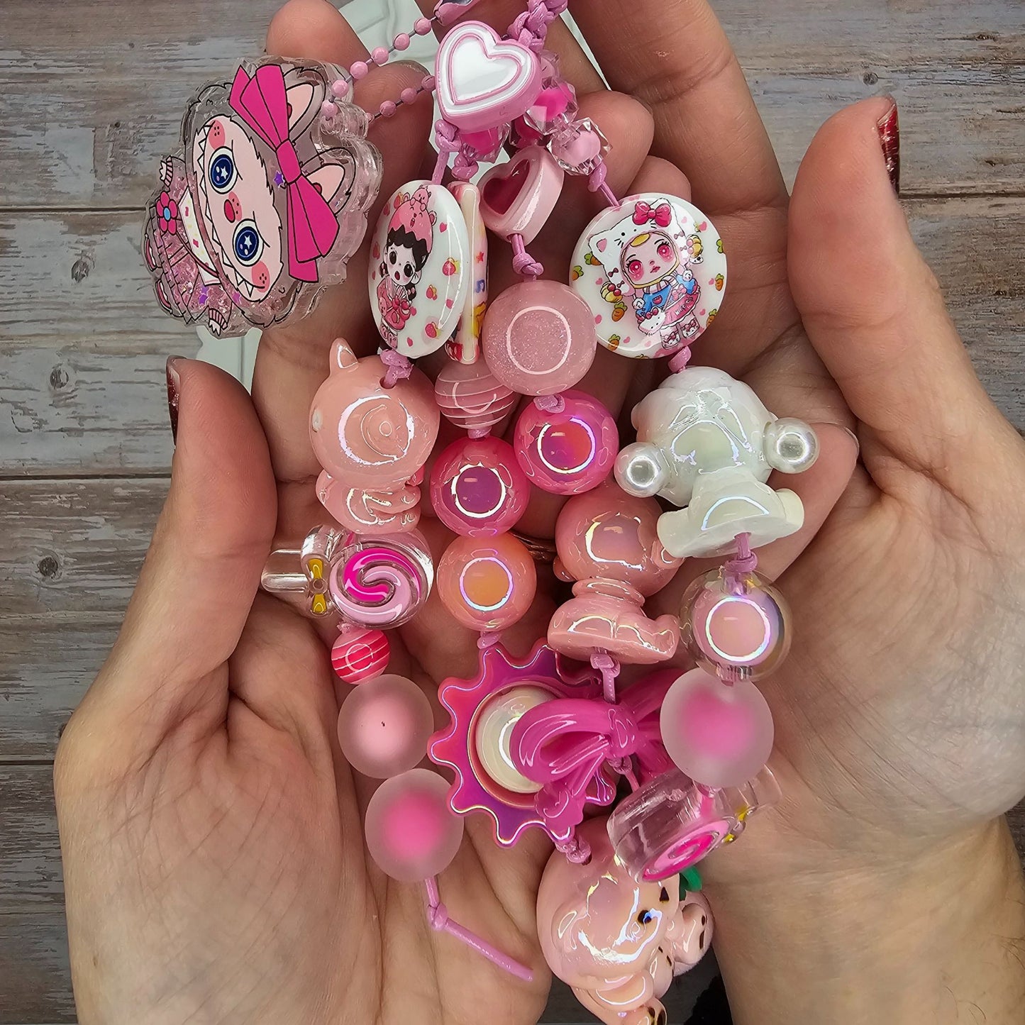 Pink Popmart-inspired Bag Charm | Handmade Purse Charm & Keychain Accessory | Labubu Skullpanda Dimoo Zoraa