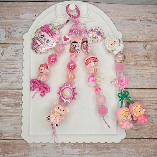 Pink Popmart-inspired Bag Charm | Handmade Purse Charm & Keychain Accessory | Labubu Skullpanda Dimoo Zoraa