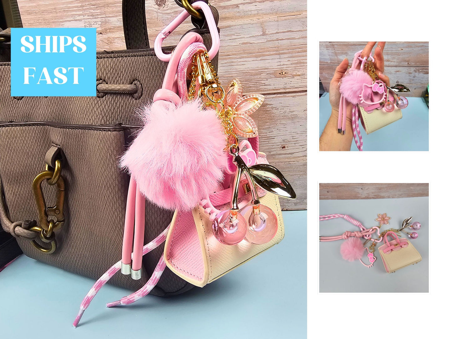 Cream and Pink Mini Purse Bag Charm